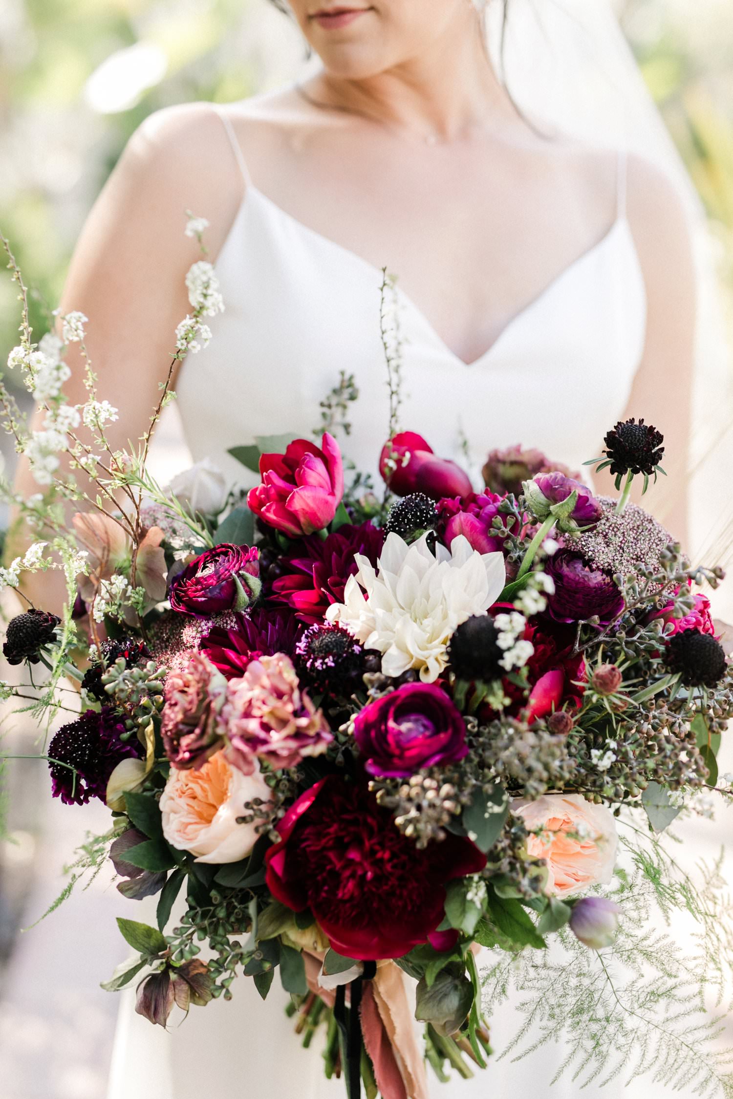 Pink and purple bridal bouquet flowers
