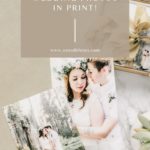 Wedding photos printed with wedding album on marble background