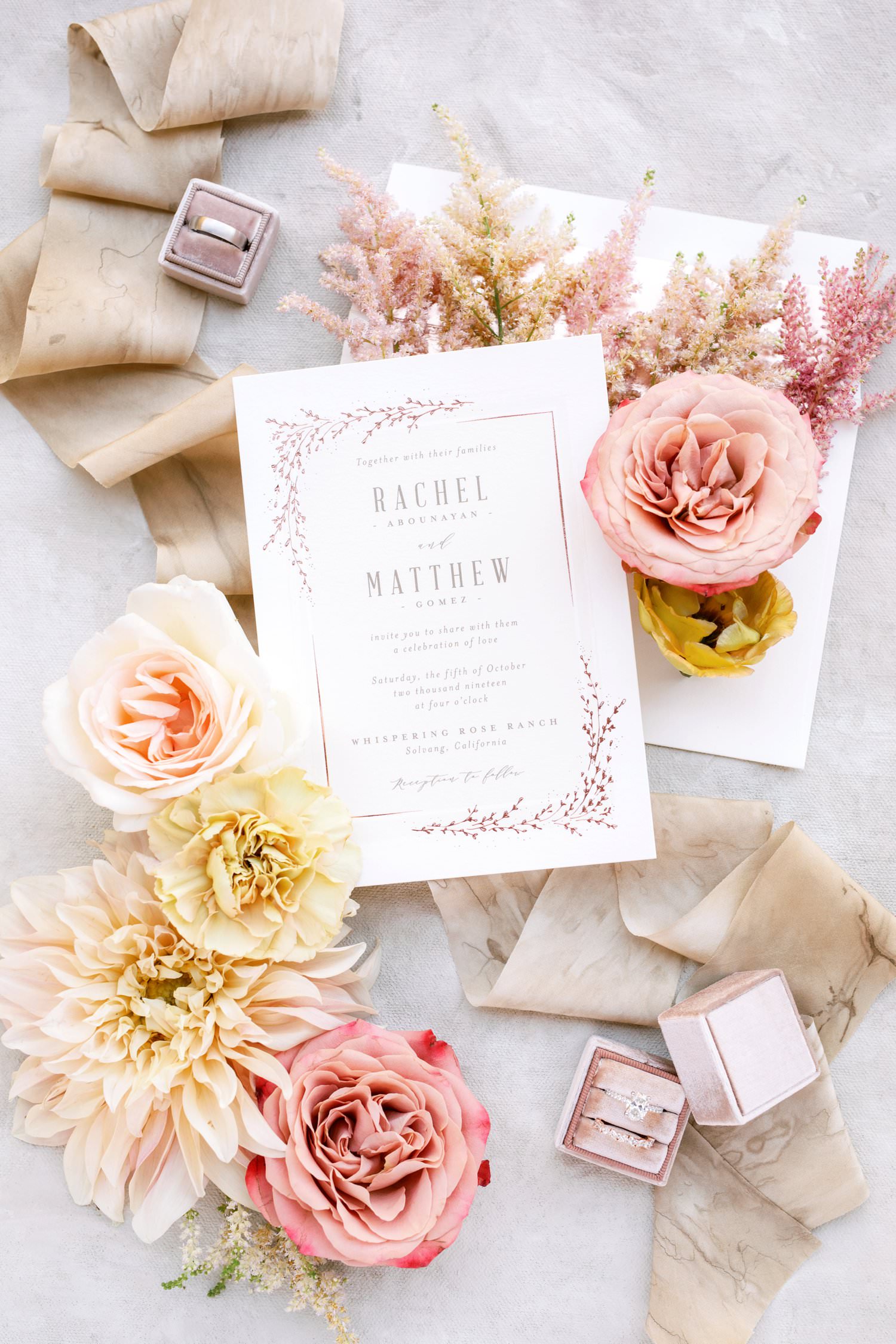 Rose gold wedding invitations